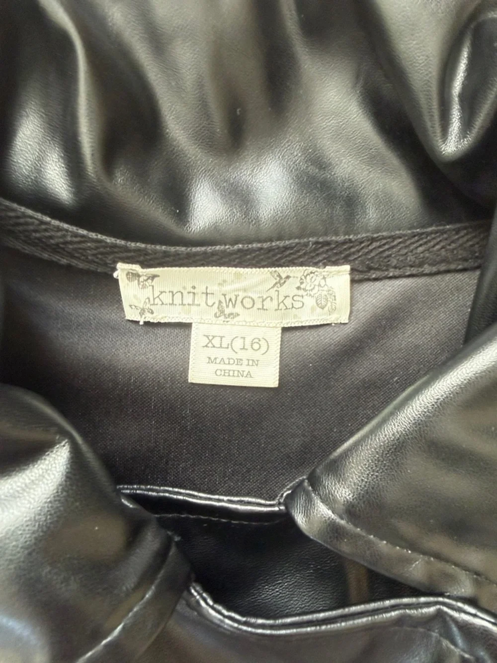 Knitworks Black Faux Leather Cropped Zip Jacket - size XL girls